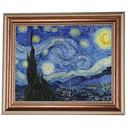 Van Gogh Starry Night oil painting in a gold frame for dining room