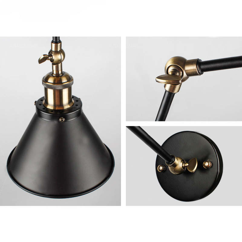 Brady Retro Black and Gold Wall Lamp - Swing Arm Detail