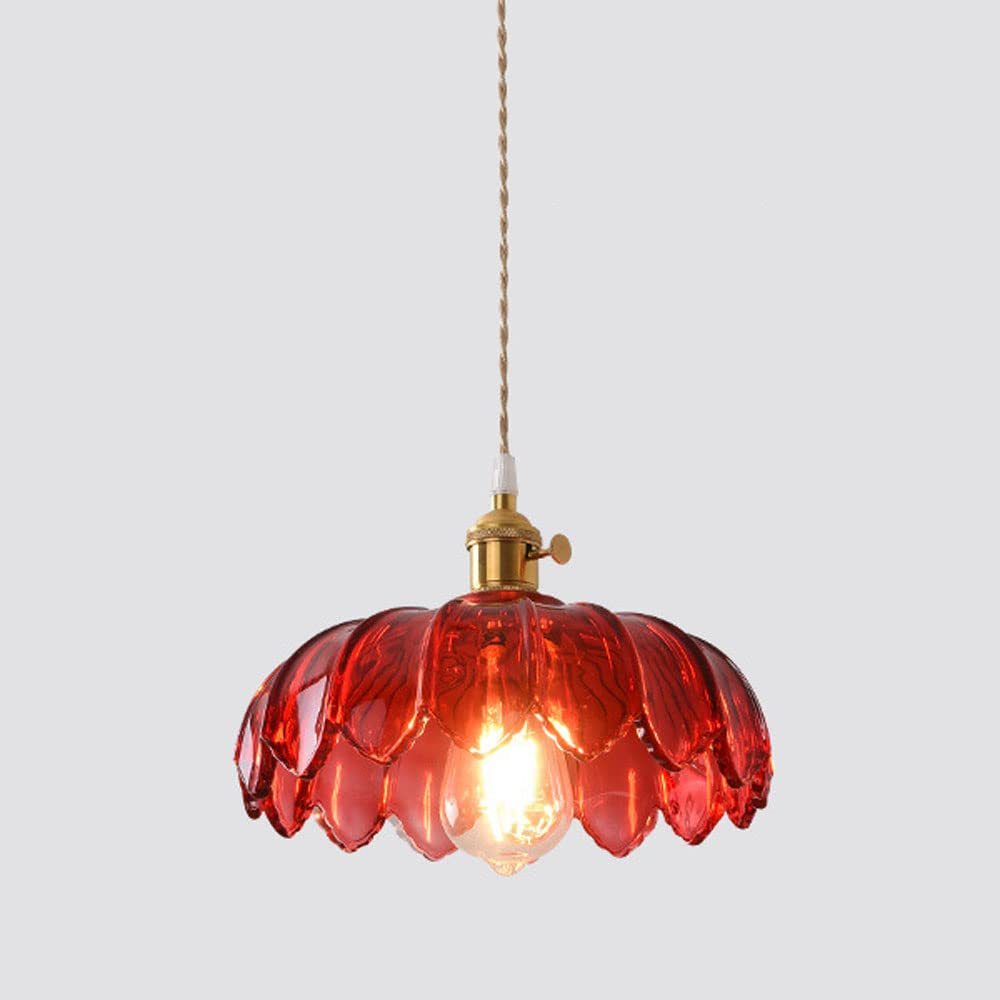 Hailie Retro Pendant Light, Red Glass Flower Shape, Dining Room Lighting