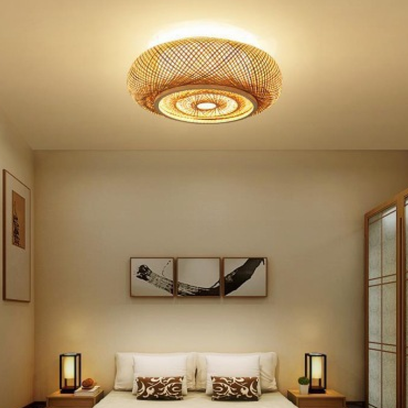 Muto Rattan LED Flush Mount Ceiling Light in bedroom