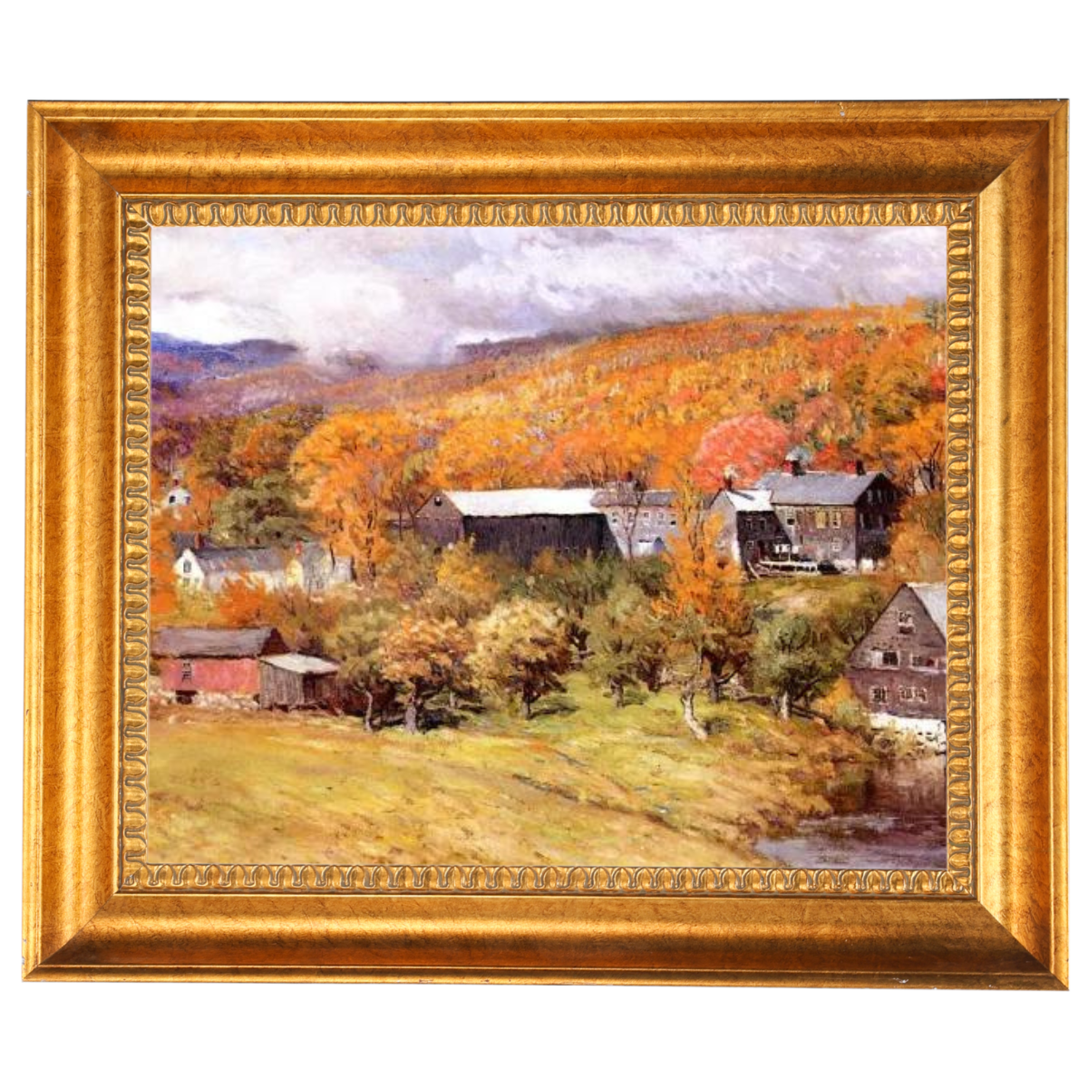 Ogunquit, Maine autumn landscape painting in gold frame