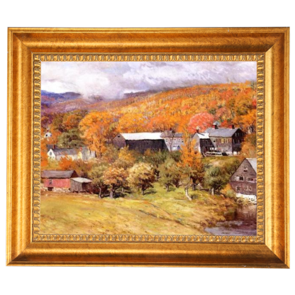 Ogunquit, Maine autumn landscape painting in gold frame