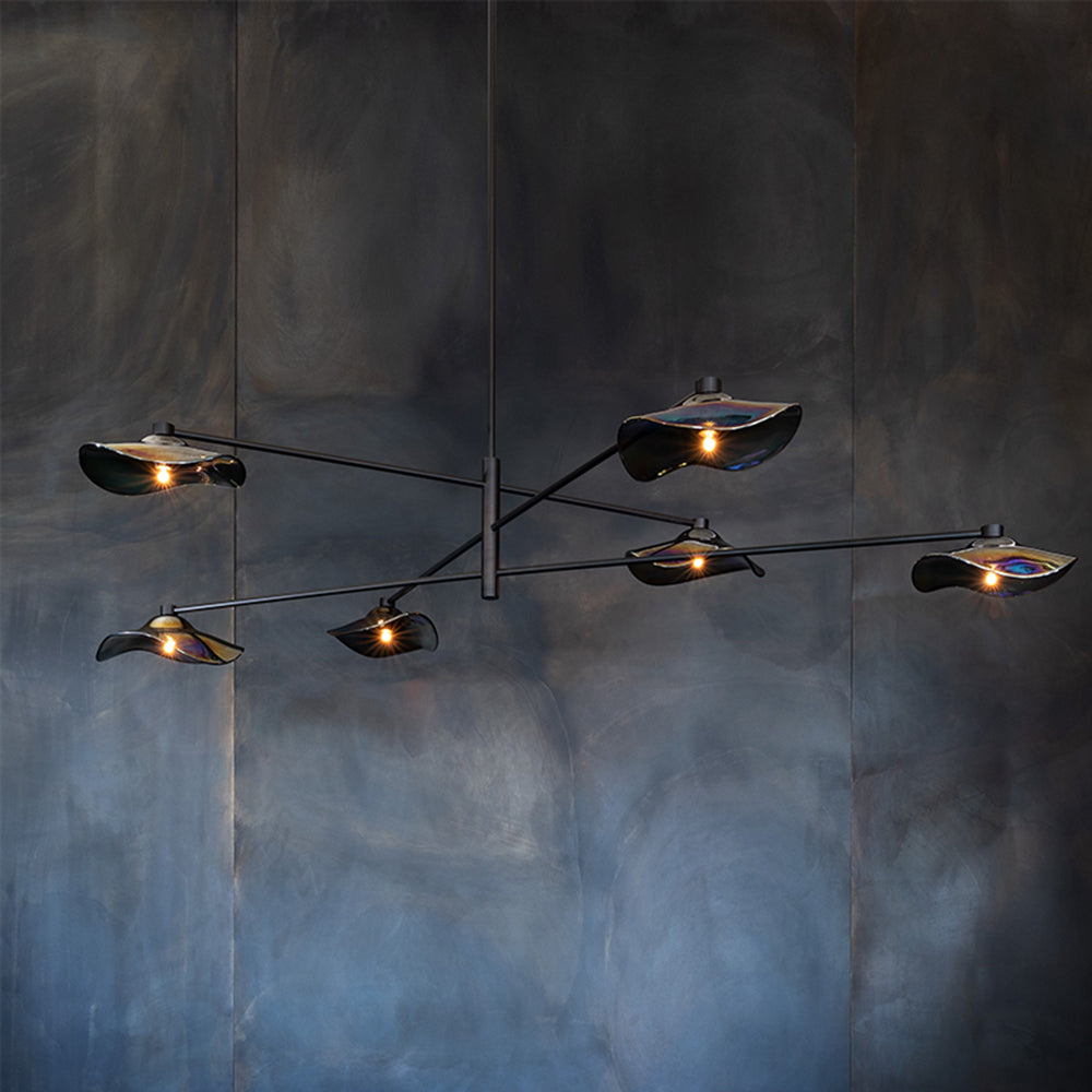 Carins Pendant Light: black metal branch, leaf shades