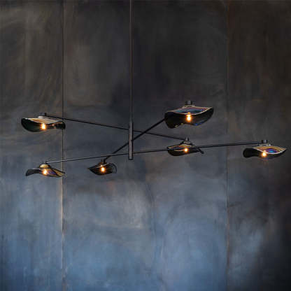 Carins Pendant Light: black metal branch, leaf shades
