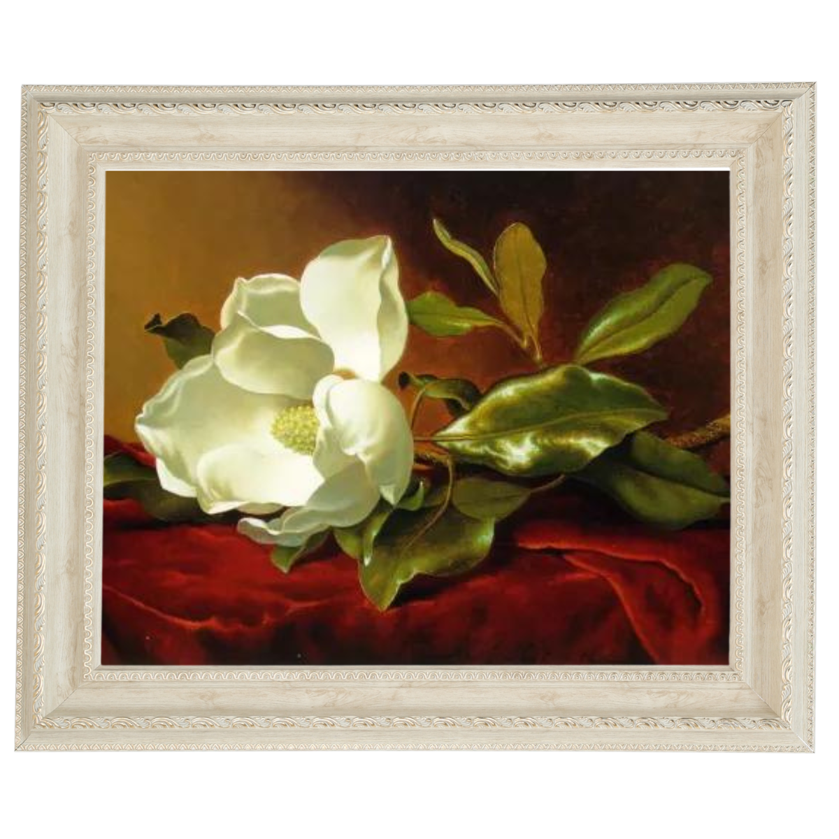 Magnolia flower oil painting on red velvet