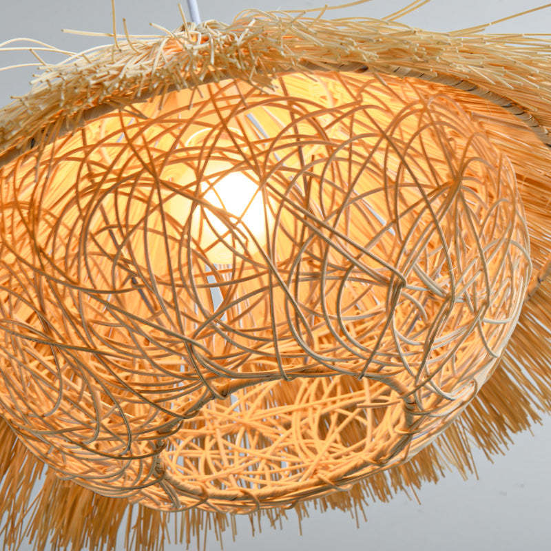 Rattan pendant light, Muto style. Hand-woven lighting.