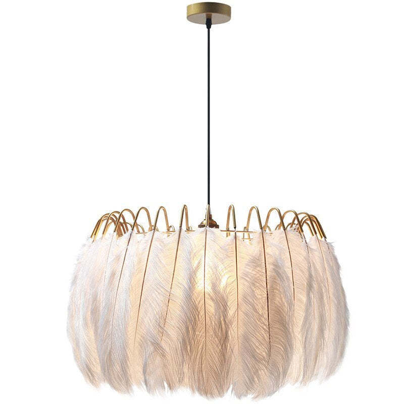 O'Moore Feather Pendant Light - White Feather Lampshade
