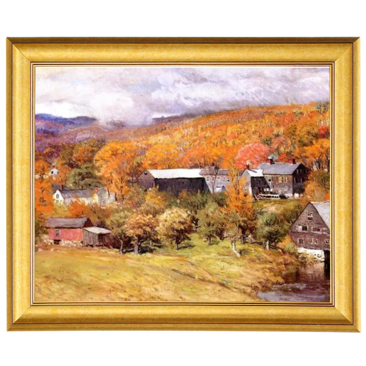Ogunquit, Maine autumn landscape painting in gold frame