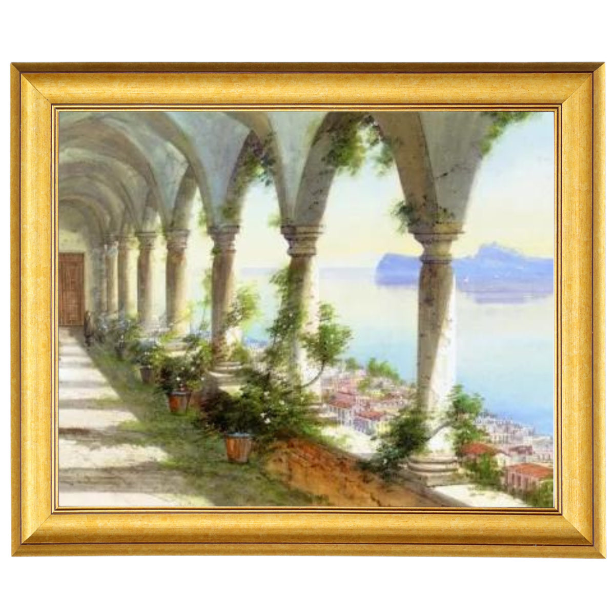 Capri Island Colonnade View Painting, framed oil painting