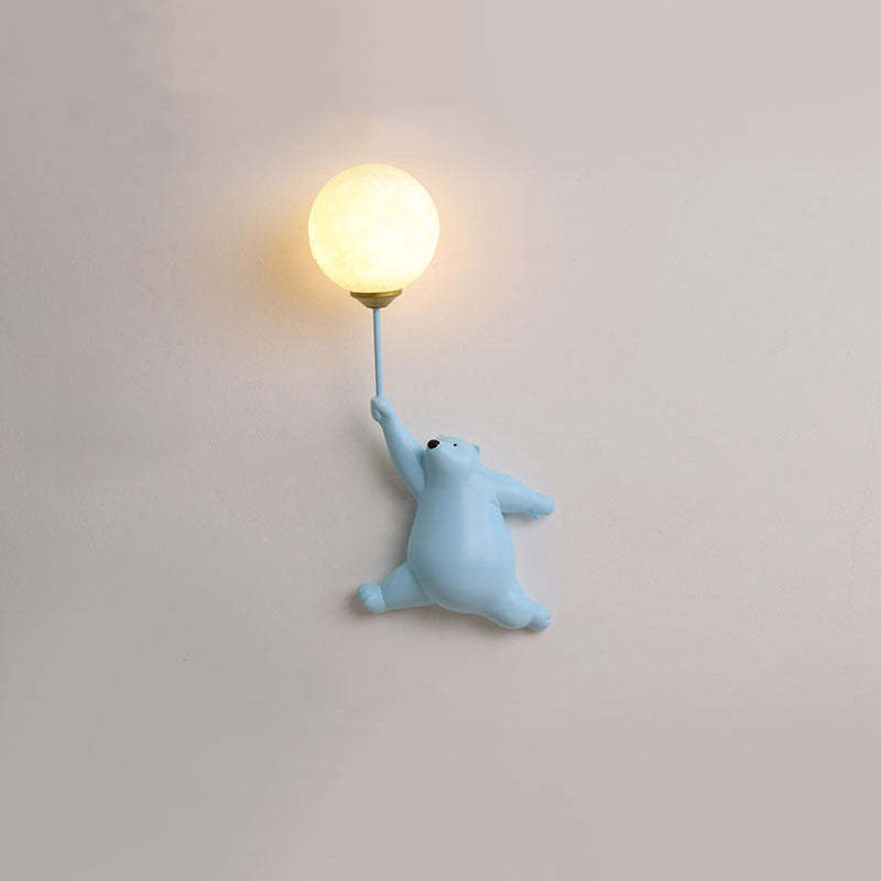 Blue bear balloon wall lamp for children's bedroom lighting.