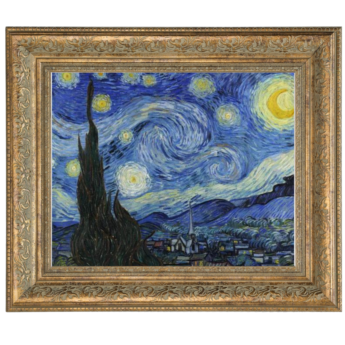 Van Gogh Starry Night oil painting, gold frame, dining room decor
