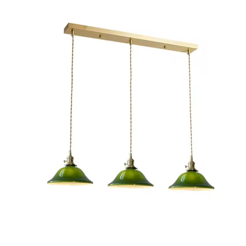 Hailie Rustic pendant light, green glass, three lights