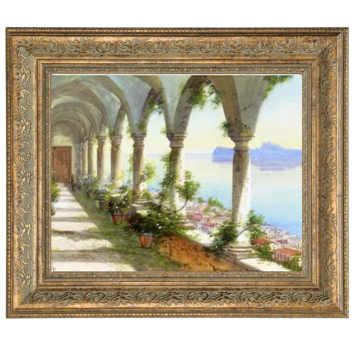Capri Colonnade framed oil painting, vintage wall art