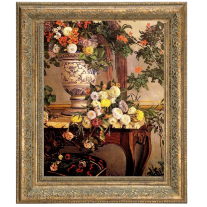 Flowers by Frederic Bazille, floral oil painting reproduction in ornate frame