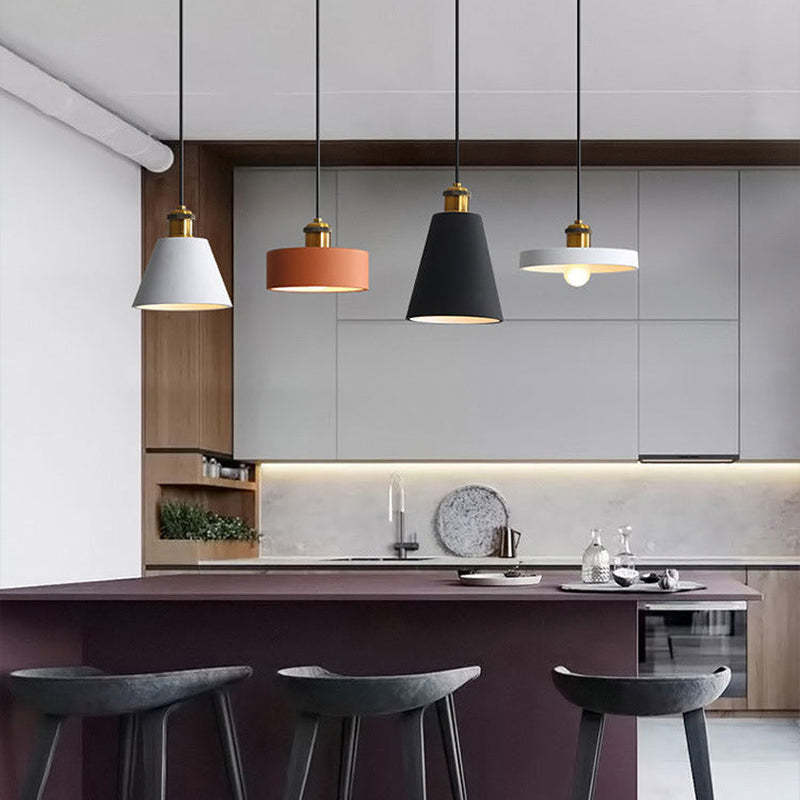 Colorful Morandi pendant lights above kitchen island