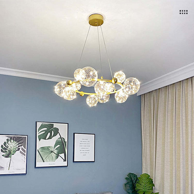 Gold Art Deco Globe Chandelier | Las Sola Lighting Valentina Art Deco Globe Metal Glass Chandelier