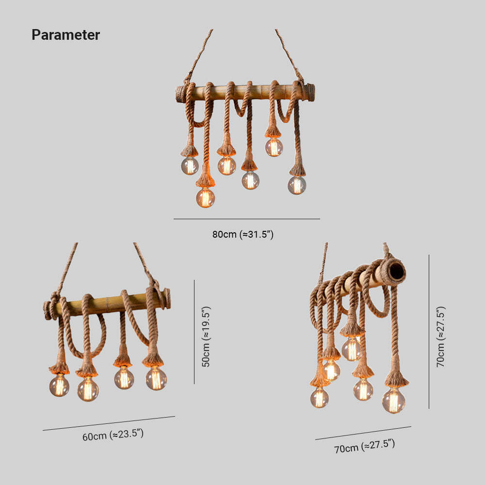 Alessio Pendant Light Dimensions, Rope and Bamboo Design