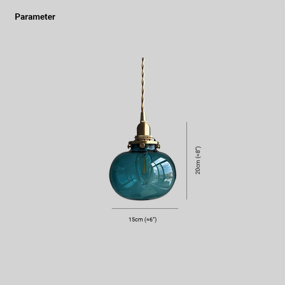 Valentina Pendant Light - Teal Glass, Dimensions included