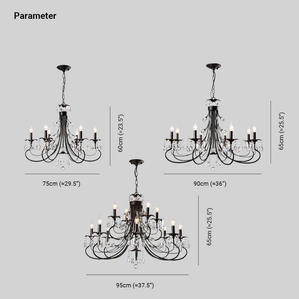 Silva Chandelier Dimensions - 75cm, 90cm, and 95cm