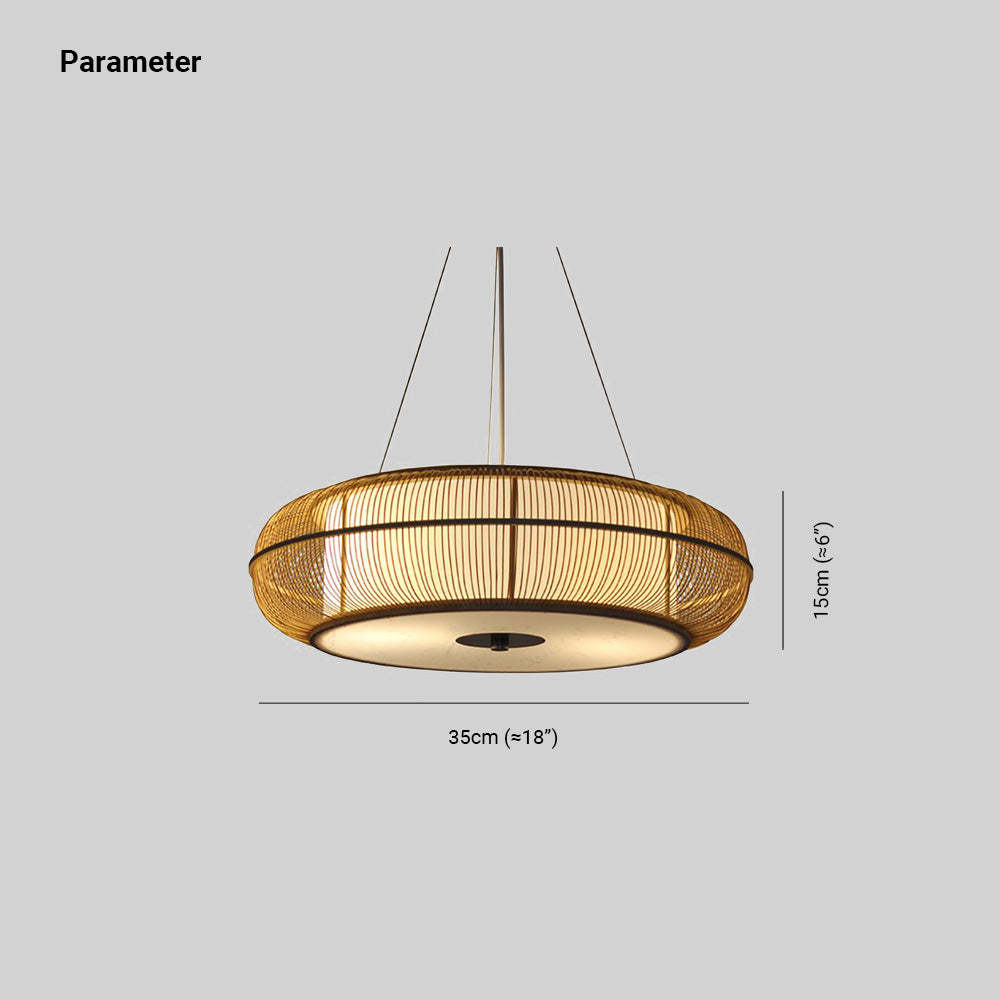 Ozawa woven pendant light. Wood and metal basket lighting.