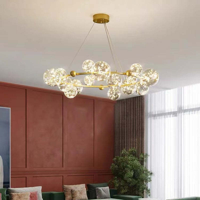 Gold Valentina Chandelier with Globe Lights | Las Sola Valentina Art Deco Globe Metal Glass Chandelier