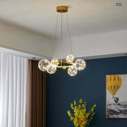 Gold Valentina Chandelier with Globe Lights Valentina Art Deco Globe Metal Glass Chandelier