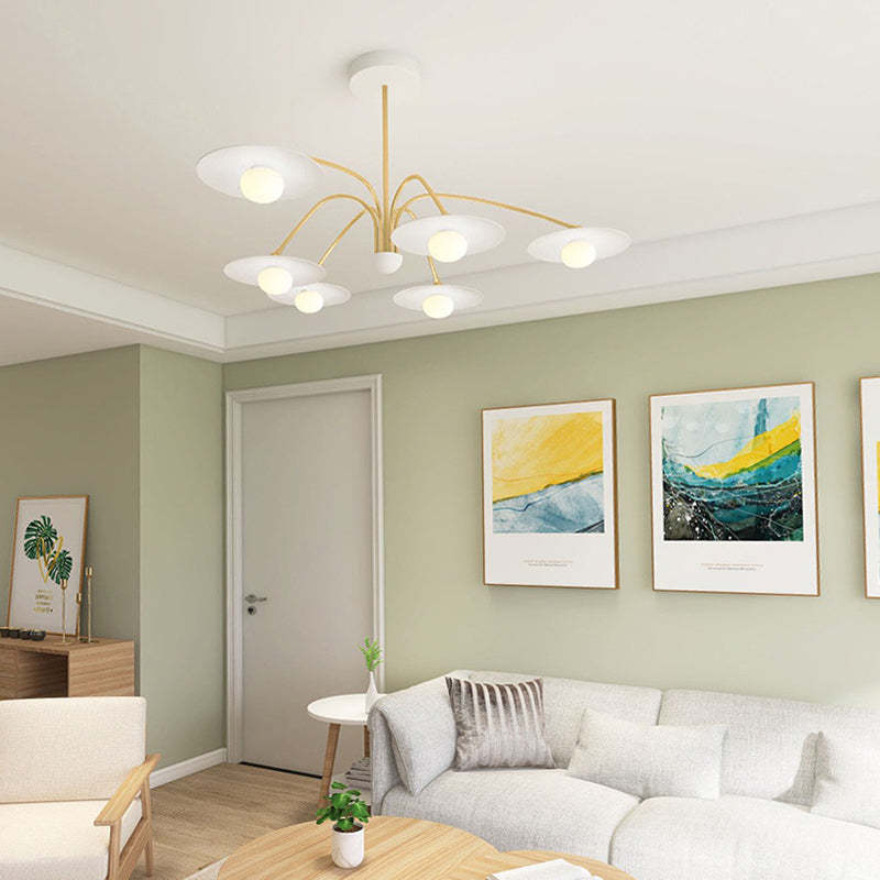 Cairns metal pendant light over living room sofa