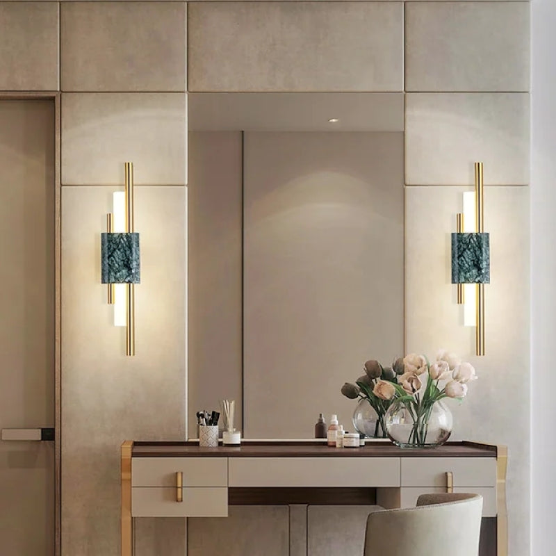 Alana Wall Lamp: Modern metal and marble LED lighting.