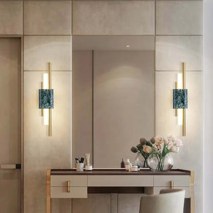 Alana Wall Lamp: Modern metal and marble LED lighting.