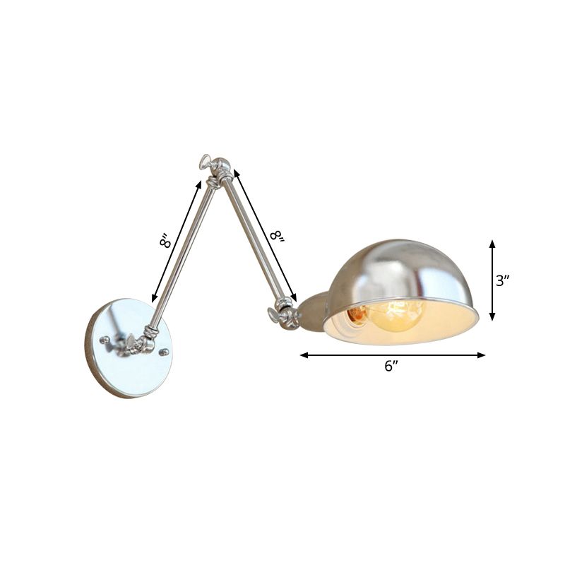 Brady Wall Lamp - Silver Adjustable Metal Dome, Bedroom Lighting