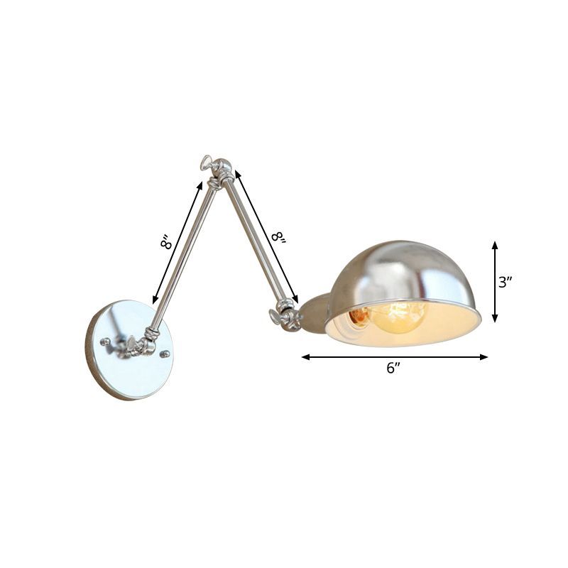 Brady Wall Lamp - Silver Adjustable Metal Dome, Bedroom Lighting