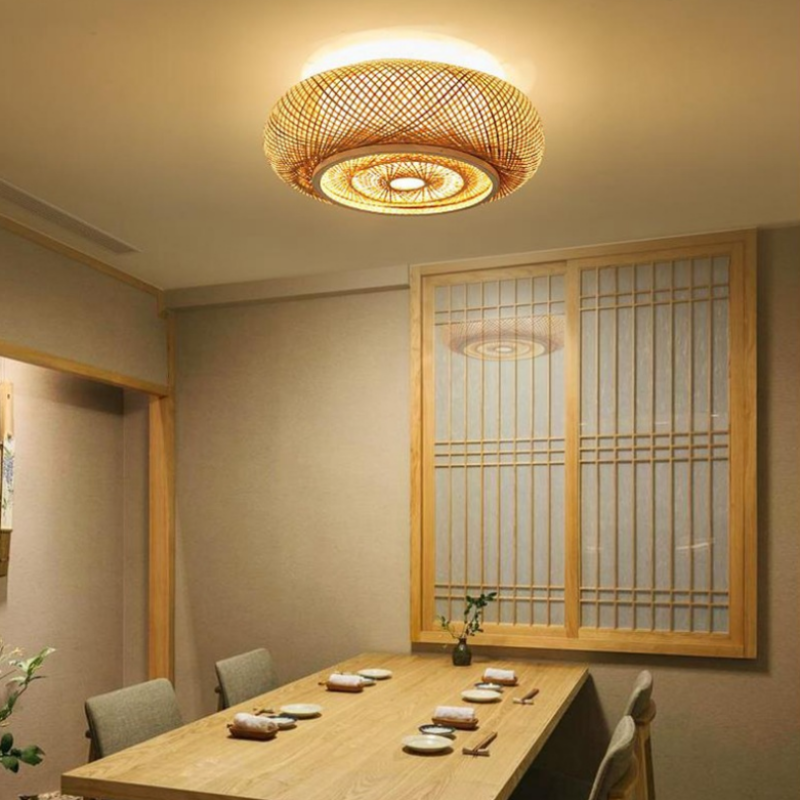 Woven Rattan Flush Mount Ceiling Light