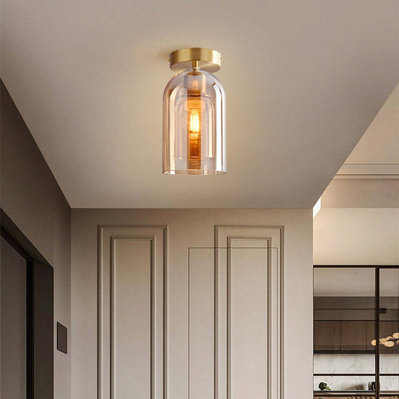 Sanna Modern Cylinder Semi-Flush Mount Glass Ceiling Light, Cognac/Gray