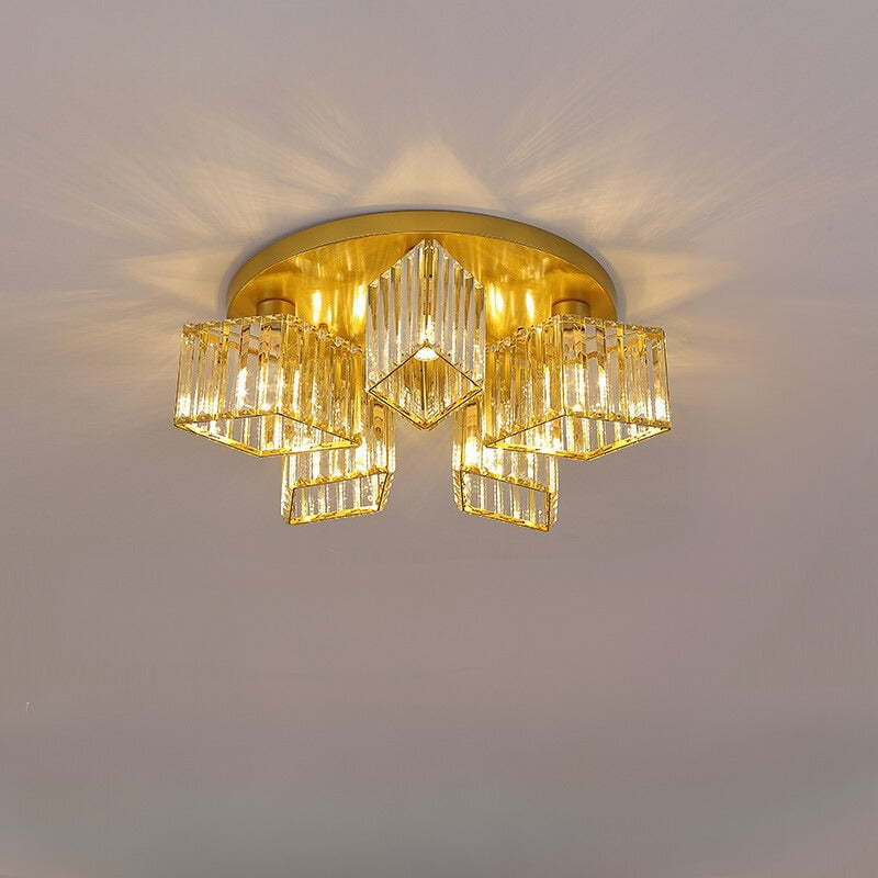 Gold Eryn Flush Mount Ceiling Light with crystal shades