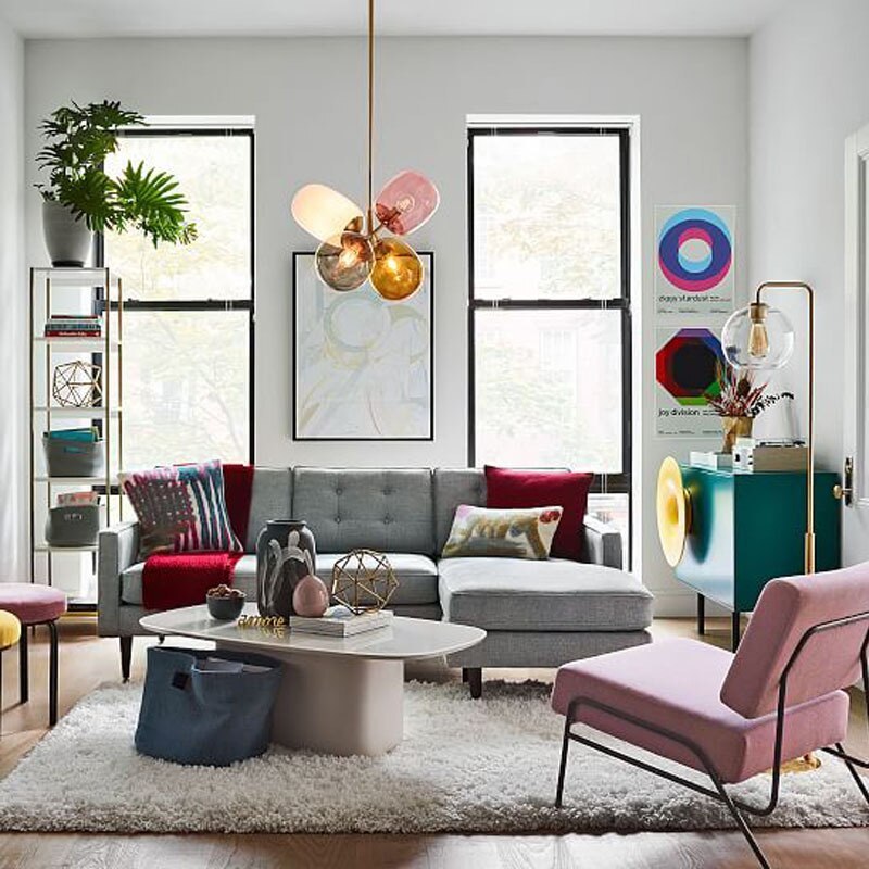 Morandi glass pendant light in modern living room.