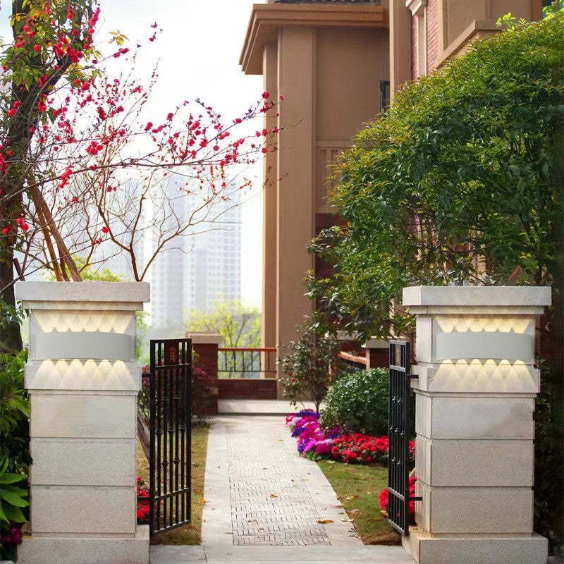 Orr Modern Metal Outdoor Wall Lamp on Stone Pillar