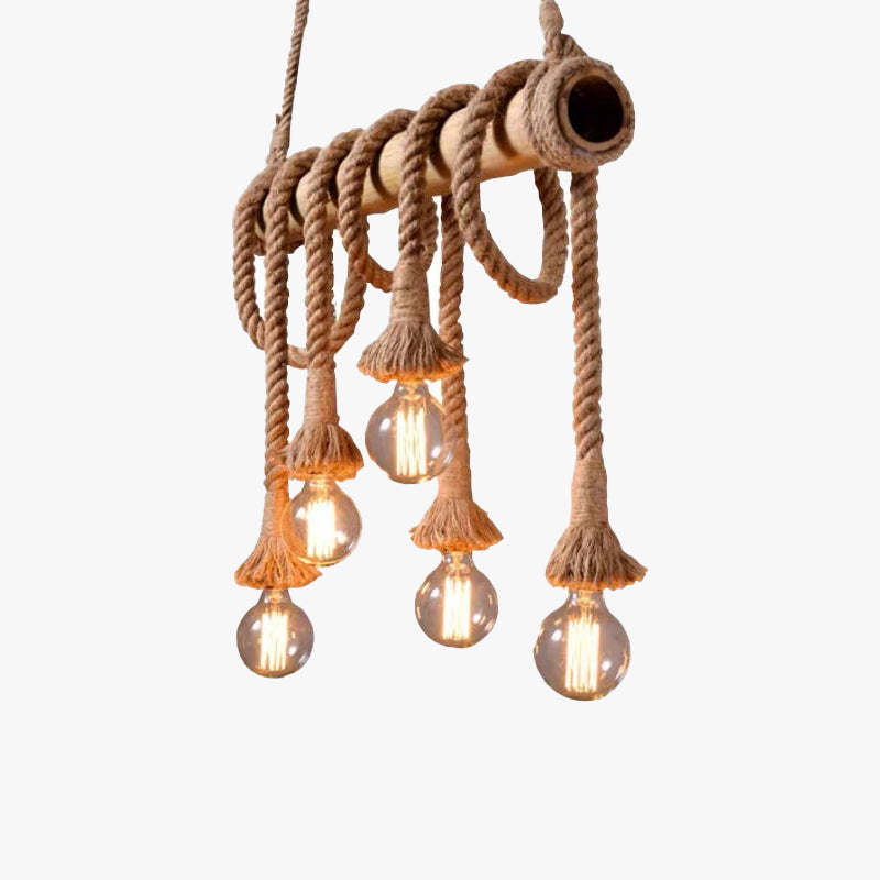 Alessio Vintage Pendant Light - Wood and Rope Chandelier Alessio Vintage Wood/Rope Pendant Light, Farmhouse, Living Room