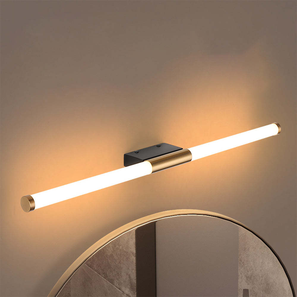 Leigh modern copper wall lamp above mirror, Las Sola lighting Leigh Modern Linear Copper Mirror Front Wall Lamp