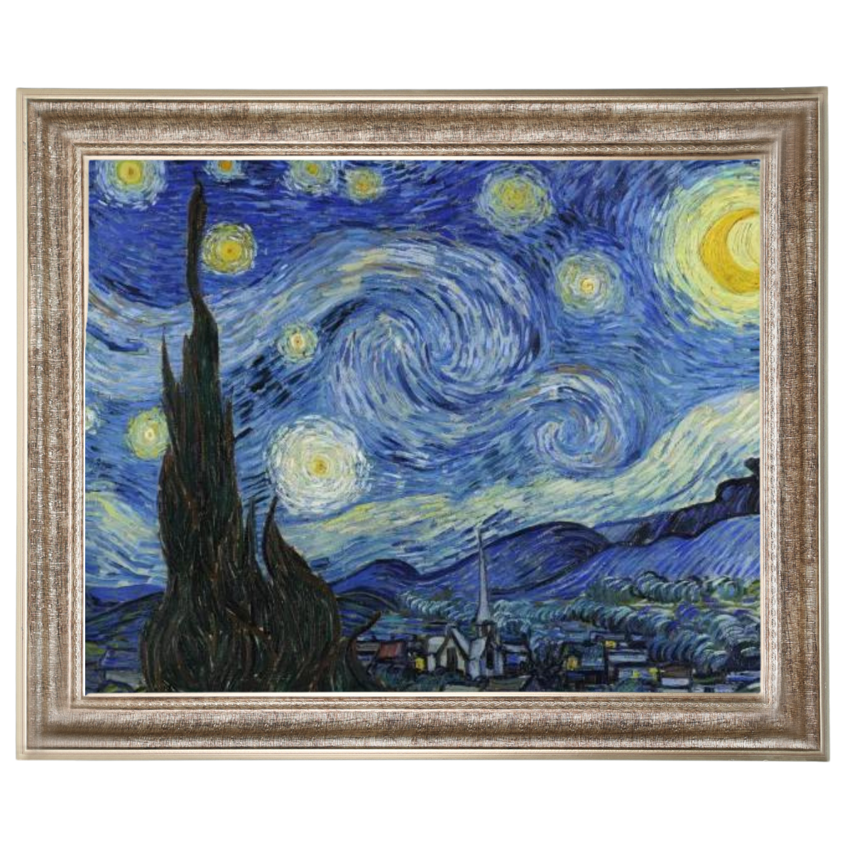 Framed reproduction of Van Gogh's The Starry Night painting for dining room wall art