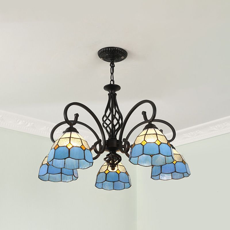 Silva Tiffany Chandelier with Blue Stained Glass