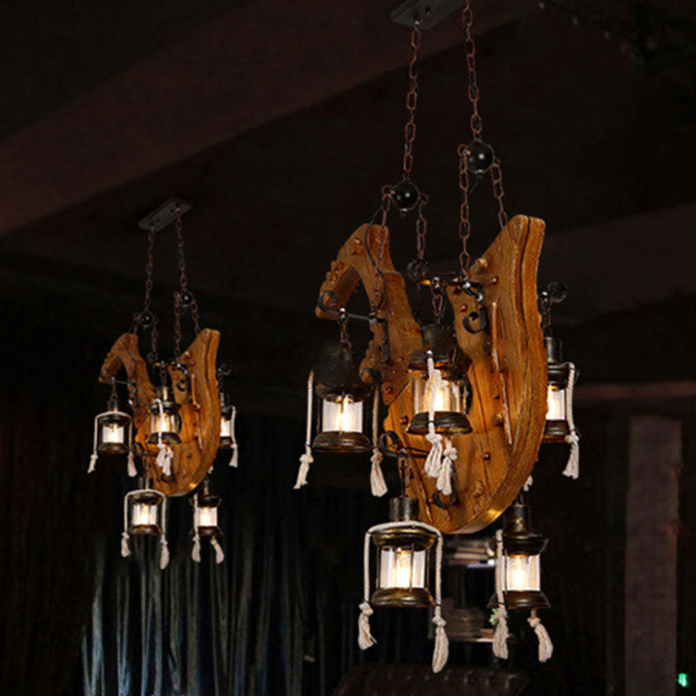 Saxophone Pendant Light, Walnut Wood, Retro Style