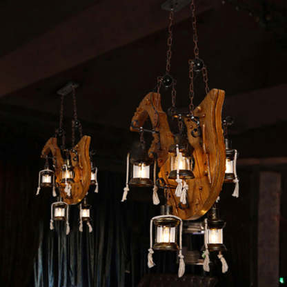 Saxophone Pendant Light, Walnut Wood, Retro Style