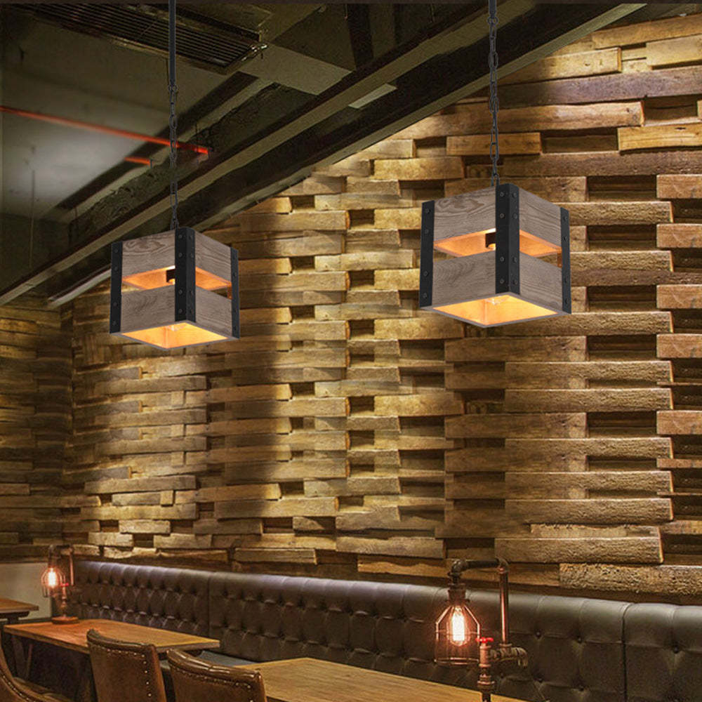 Square Wood Pendant Light in Restaurant