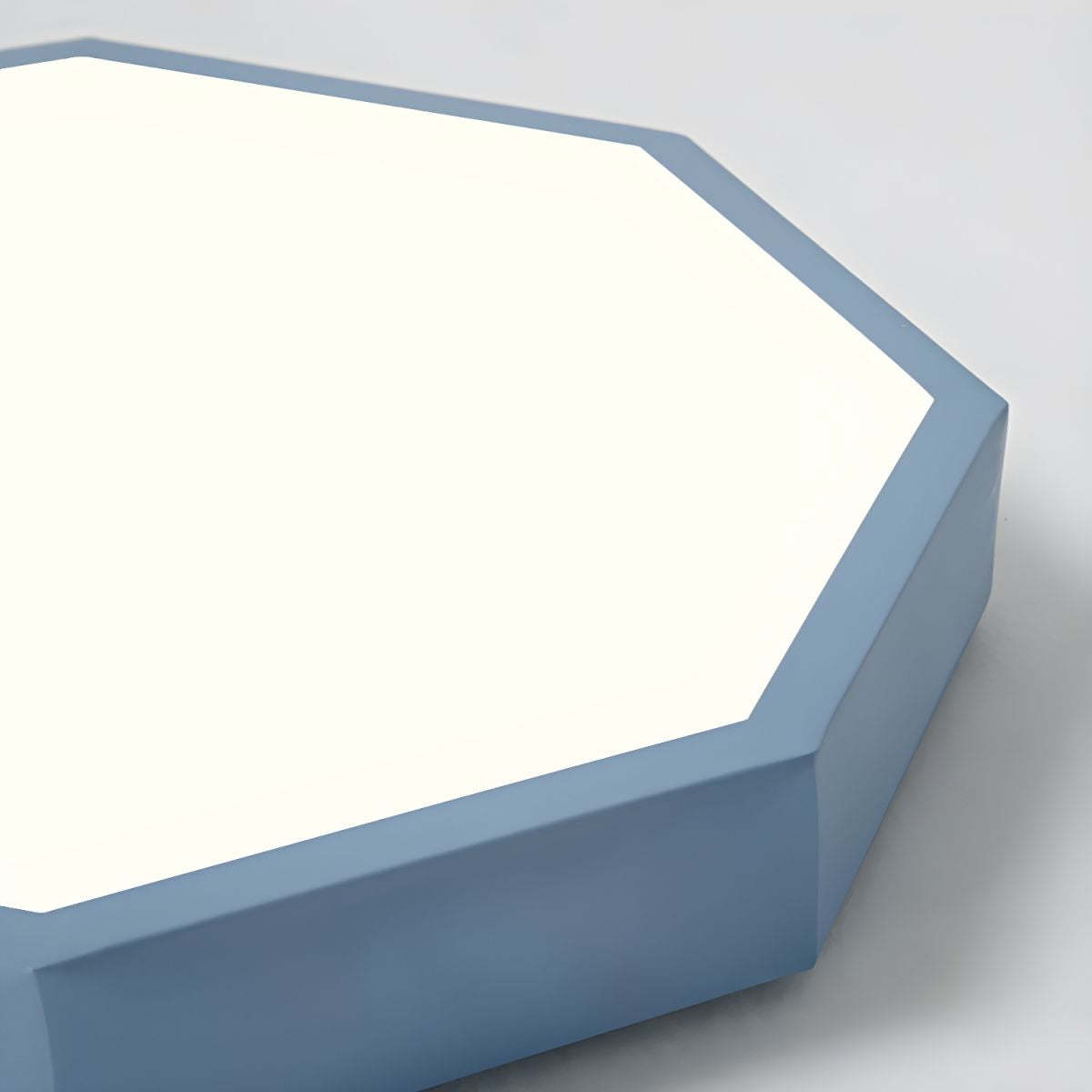 Close-up of a blue hexagon LED ceiling light