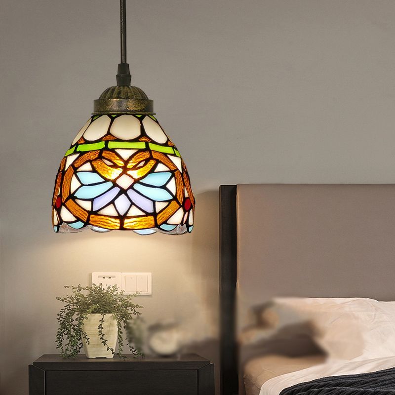 Alessio Tiffany Pendant Light in Bedroom Alessio Tiffany Multicolor Bell Pendant Light