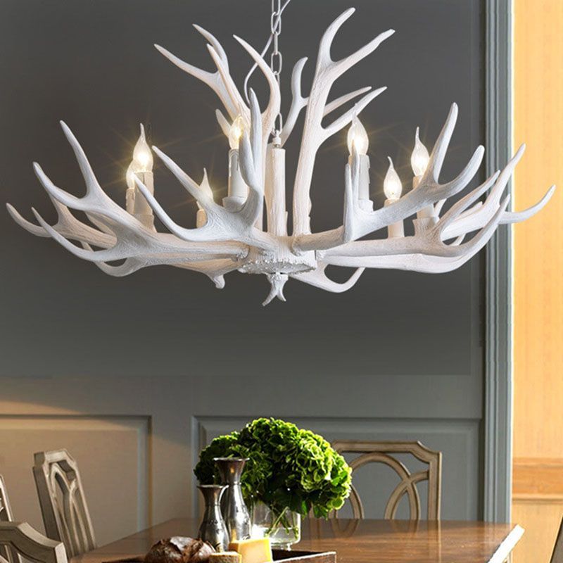 White Deer Antler Chandelier in Living Room