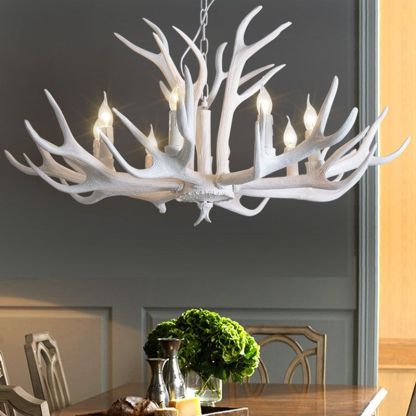 White Deer Antler Chandelier in Living Room