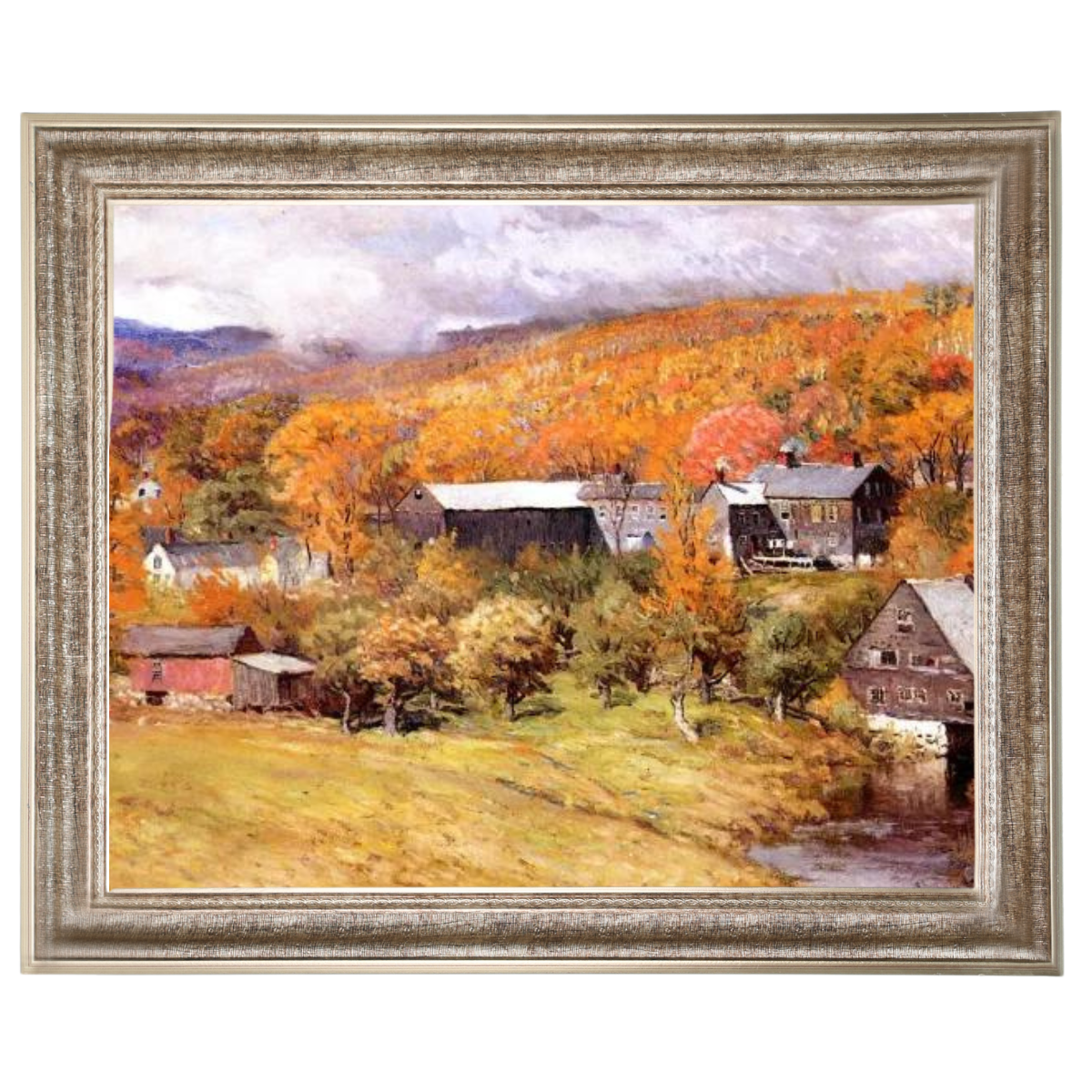 Ogunquit, Maine autumn landscape painting in gold frame