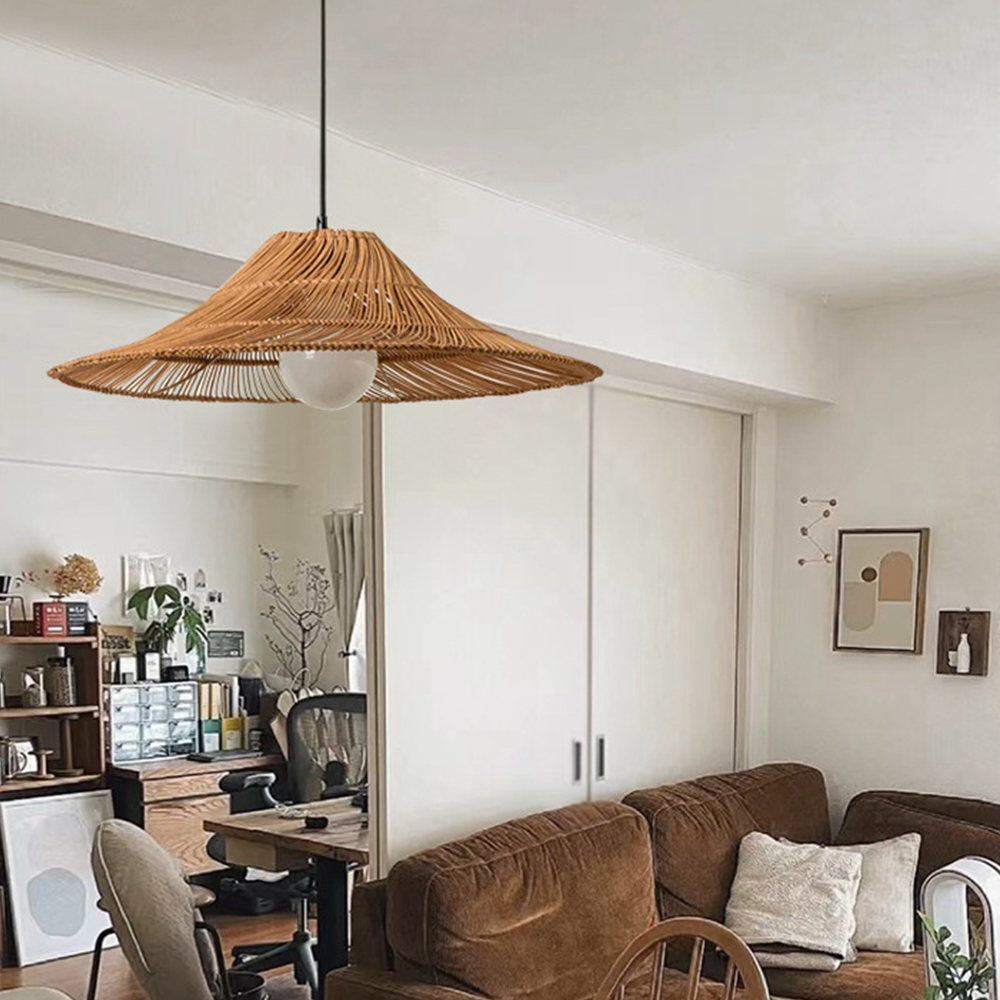 Muto Rattan Pendant Light over a living room setting