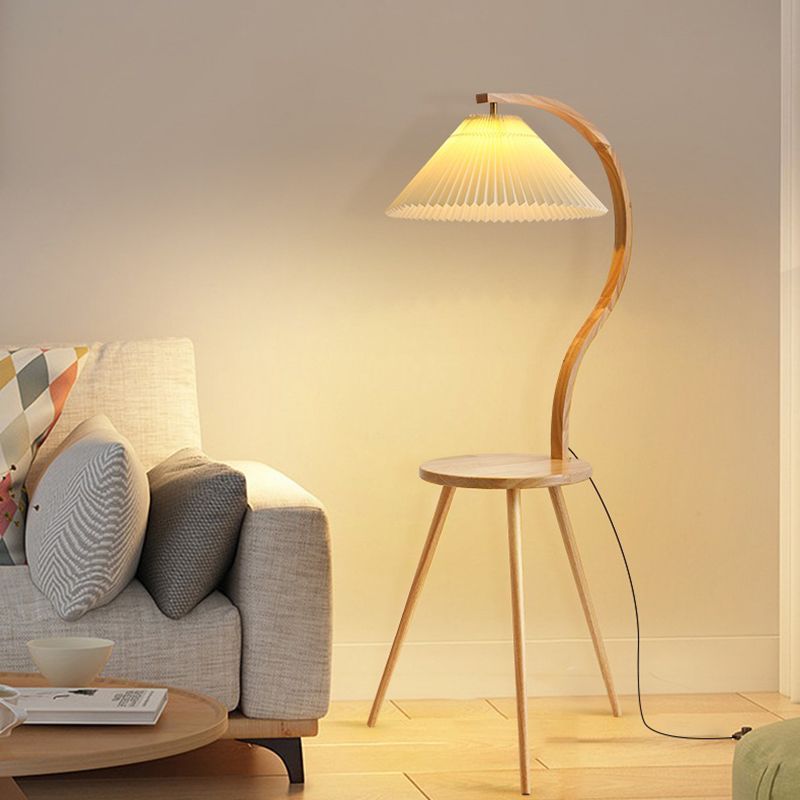 Ozawa Modern Pleated Wood Floor Lamp beside Sofa